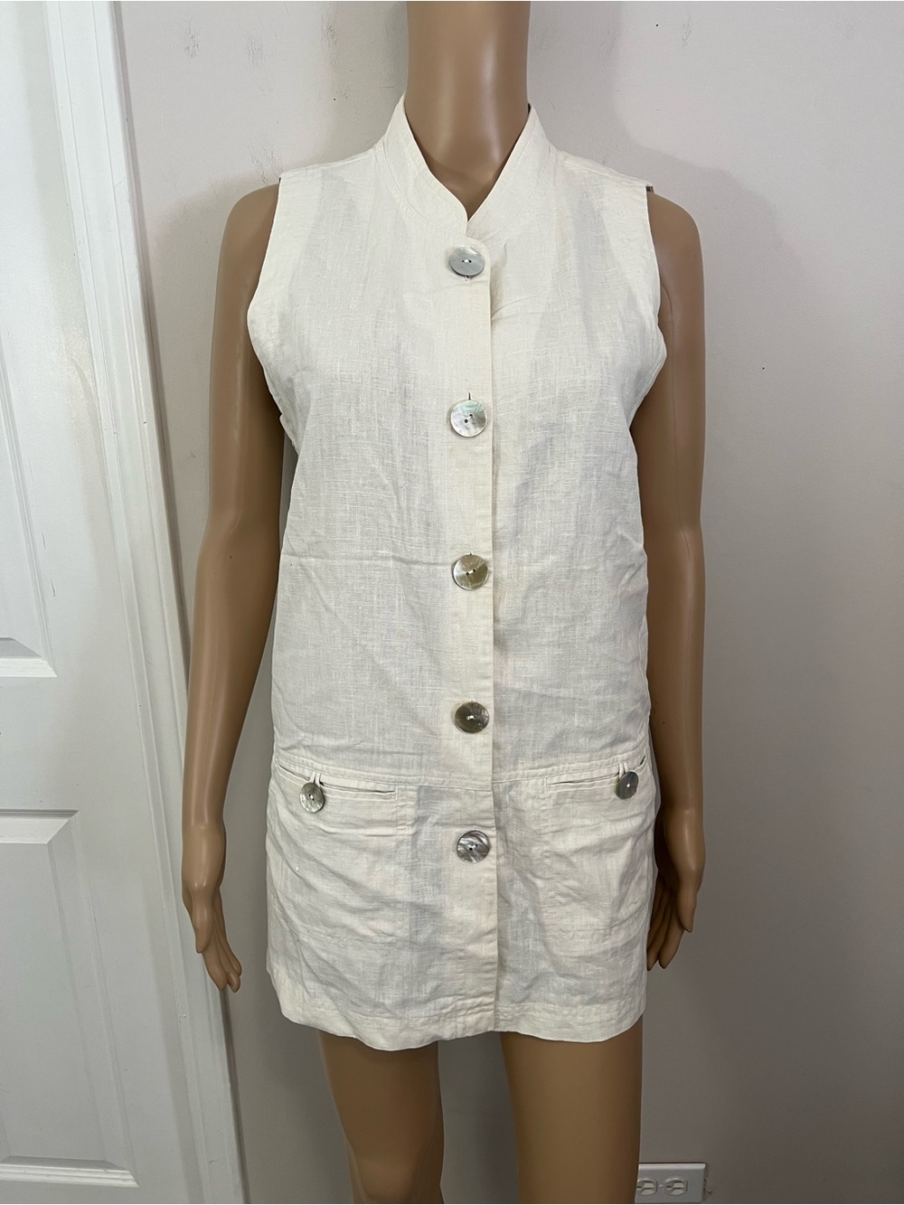 vintage Mixit cream linen sleeveless button-down tunic,medium
